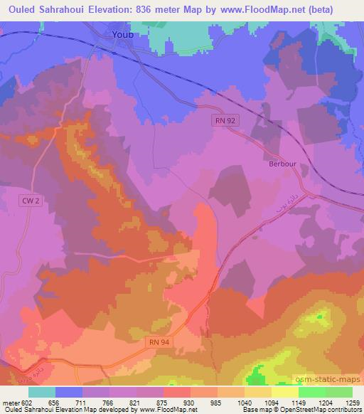 Ouled Sahrahoui,Algeria Elevation Map