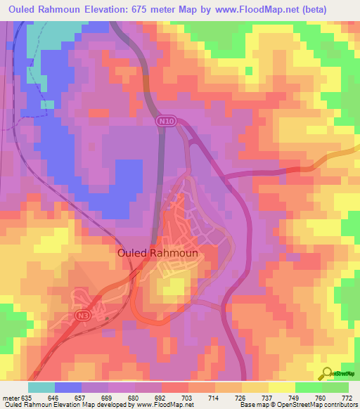 Ouled Rahmoun,Algeria Elevation Map