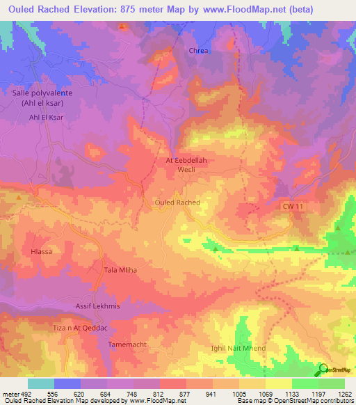 Ouled Rached,Algeria Elevation Map