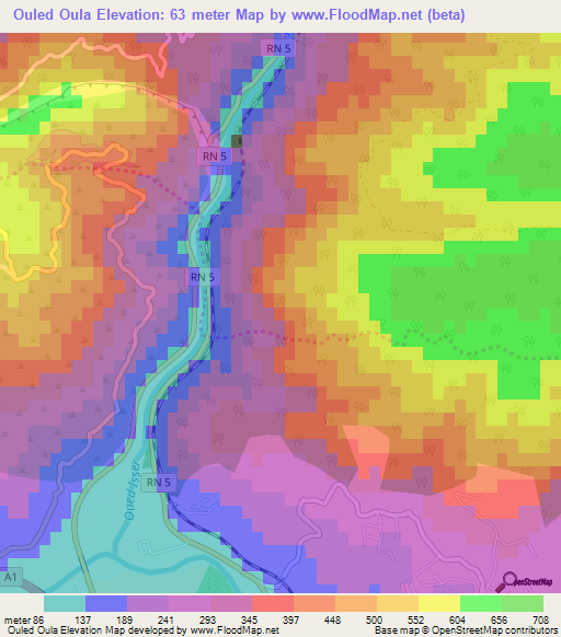 Ouled Oula,Algeria Elevation Map