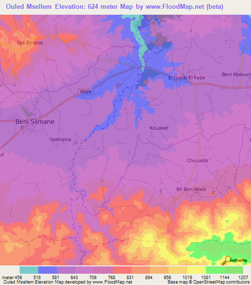 Ouled Msellem,Algeria Elevation Map