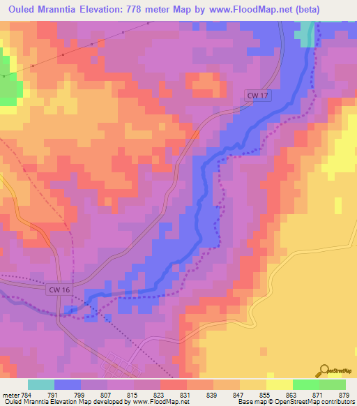 Ouled Mranntia,Algeria Elevation Map