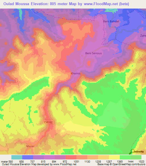 Oulad Moussa,Algeria Elevation Map