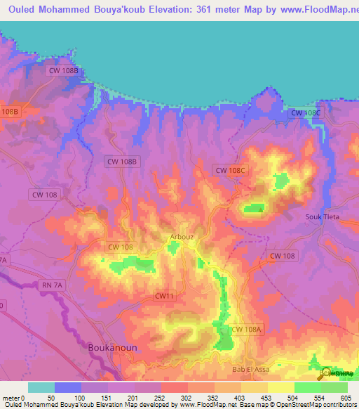 Ouled Mohammed Bouya'koub,Algeria Elevation Map