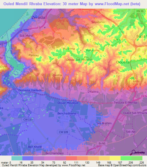 Ouled Mendil Rhraba,Algeria Elevation Map