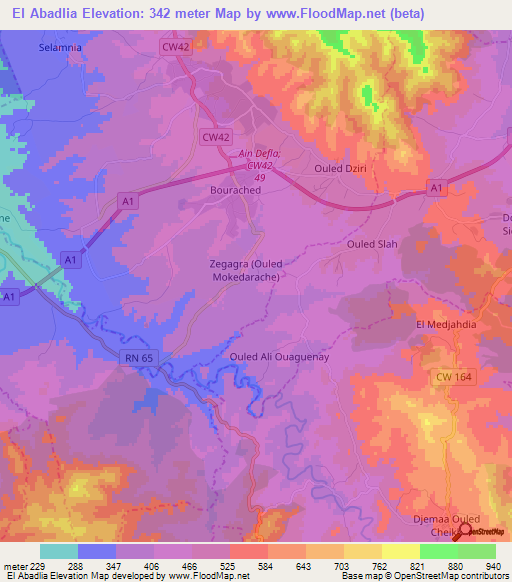 El Abadlia,Algeria Elevation Map