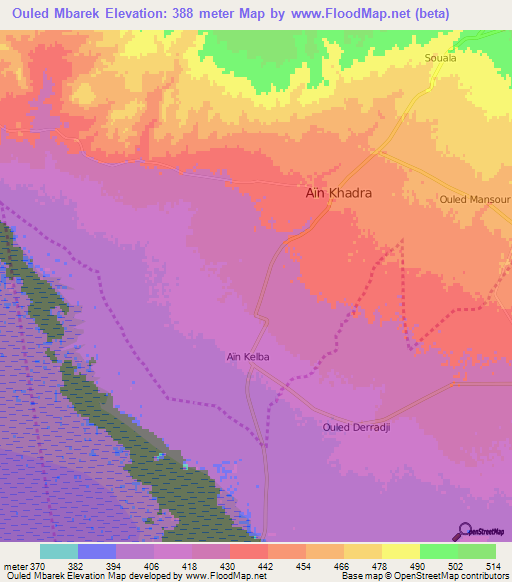 Ouled Mbarek,Algeria Elevation Map