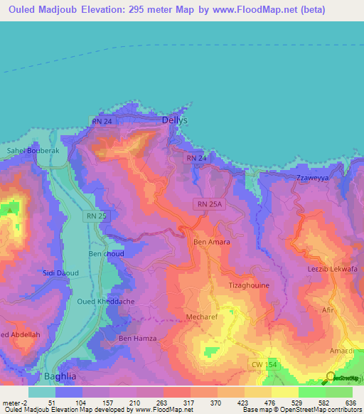 Ouled Madjoub,Algeria Elevation Map