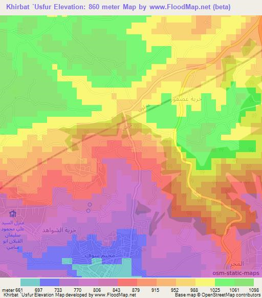 Khirbat `Usfur,Jordan Elevation Map