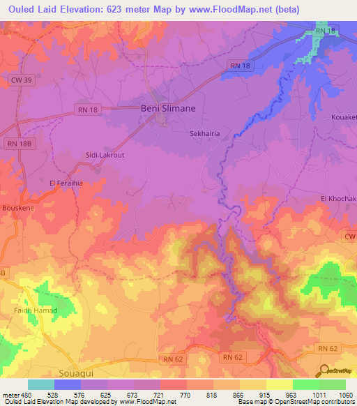 Ouled Laid,Algeria Elevation Map