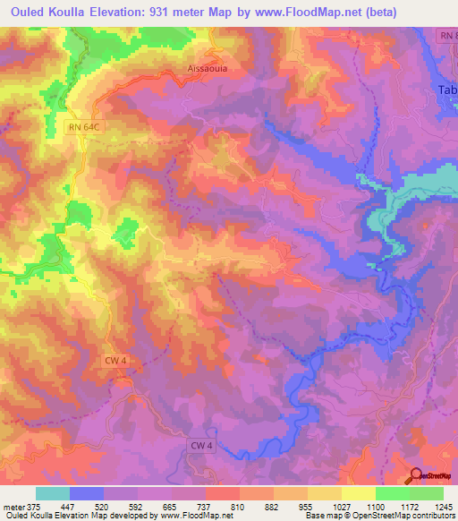 Ouled Koulla,Algeria Elevation Map