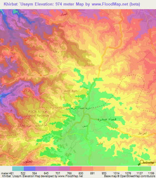 Khirbat `Usaym,Jordan Elevation Map