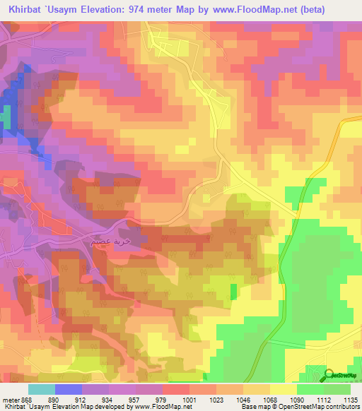 Khirbat `Usaym,Jordan Elevation Map