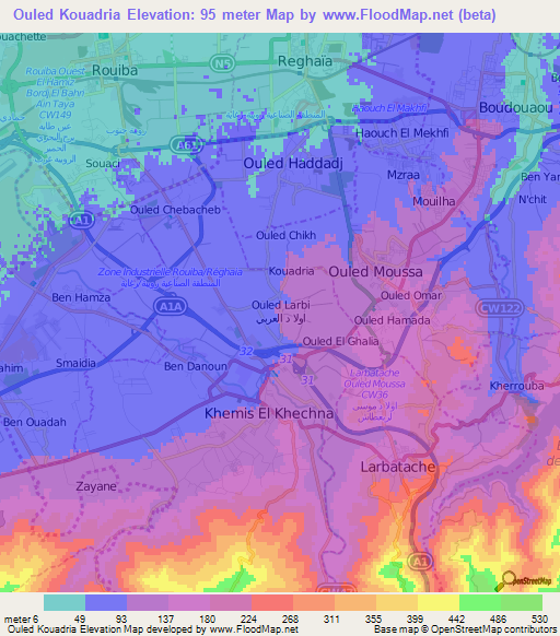 Ouled Kouadria,Algeria Elevation Map