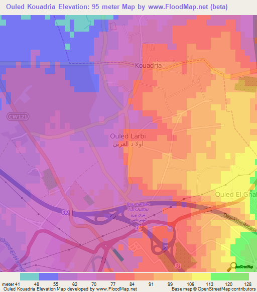 Ouled Kouadria,Algeria Elevation Map