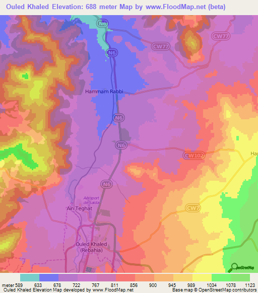 Ouled Khaled,Algeria Elevation Map