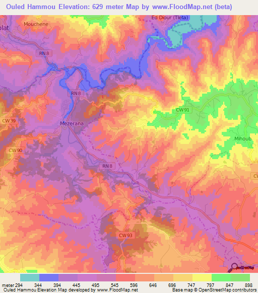 Ouled Hammou,Algeria Elevation Map