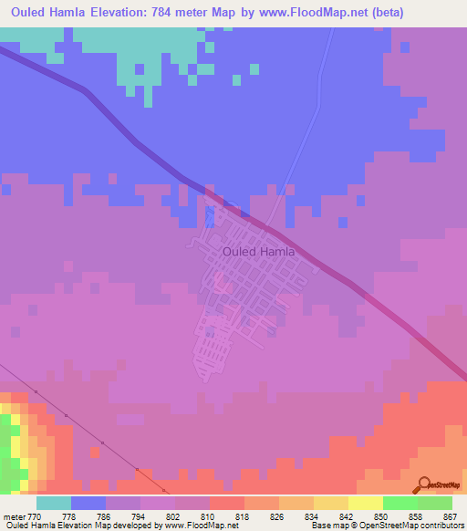 Ouled Hamla,Algeria Elevation Map
