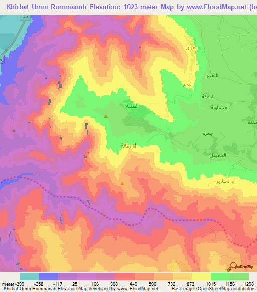 Khirbat Umm Rummanah,Jordan Elevation Map