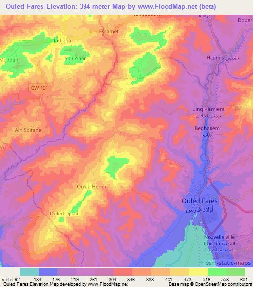 Ouled Fares,Algeria Elevation Map