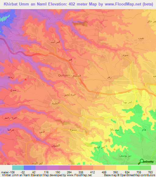 Khirbat Umm an Naml,Jordan Elevation Map