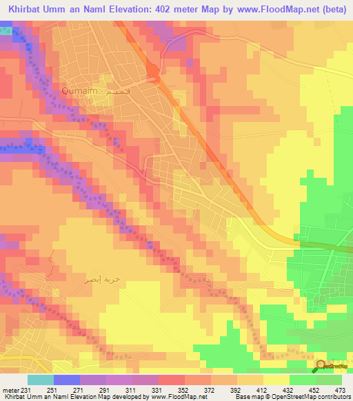 Khirbat Umm an Naml,Jordan Elevation Map