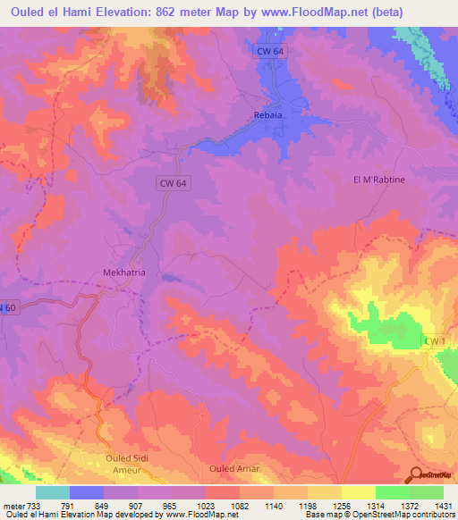 Ouled el Hami,Algeria Elevation Map
