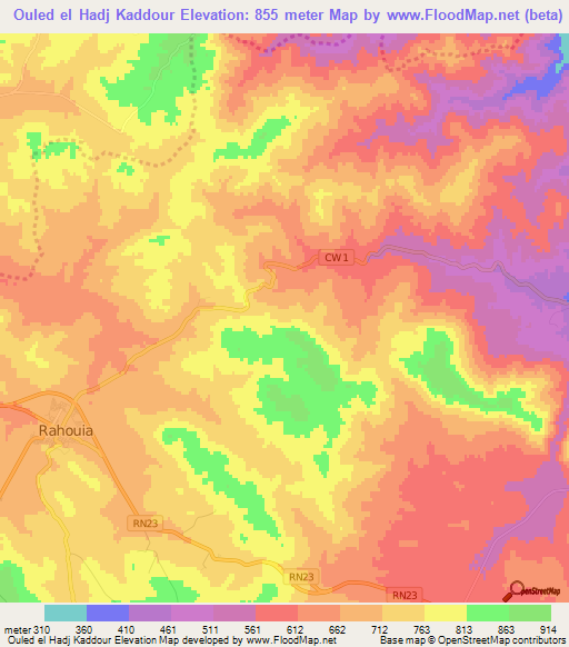 Ouled el Hadj Kaddour,Algeria Elevation Map