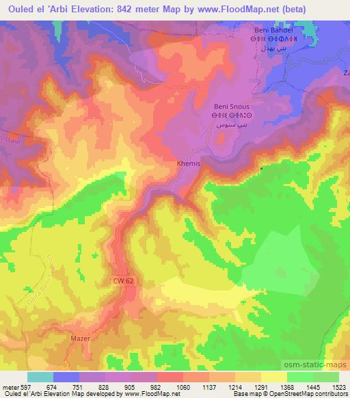 Ouled el 'Arbi,Algeria Elevation Map