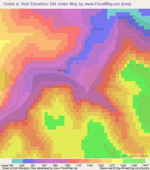 Ouled el 'Arbi,Algeria Elevation Map
