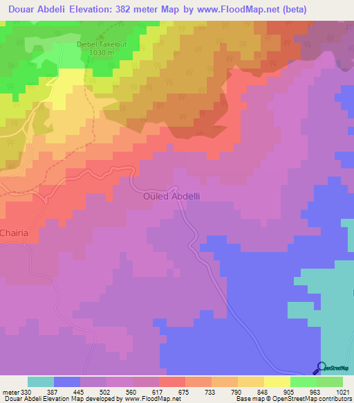 Douar Abdeli,Algeria Elevation Map