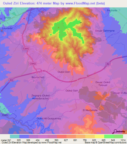 Ouled Ziri,Algeria Elevation Map