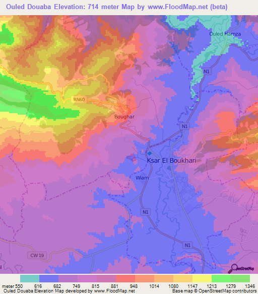 Ouled Douaba,Algeria Elevation Map