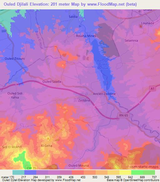 Ouled Djilali,Algeria Elevation Map
