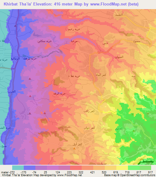 Khirbat Tha`la',Jordan Elevation Map