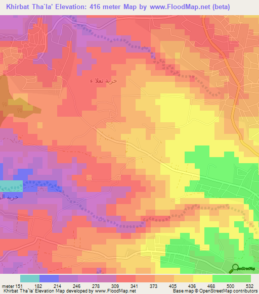 Khirbat Tha`la',Jordan Elevation Map