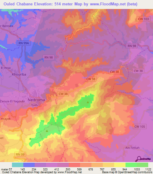 Ouled Chabane,Algeria Elevation Map