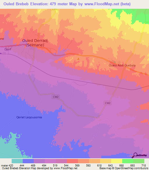 Ouled Brebeb,Algeria Elevation Map