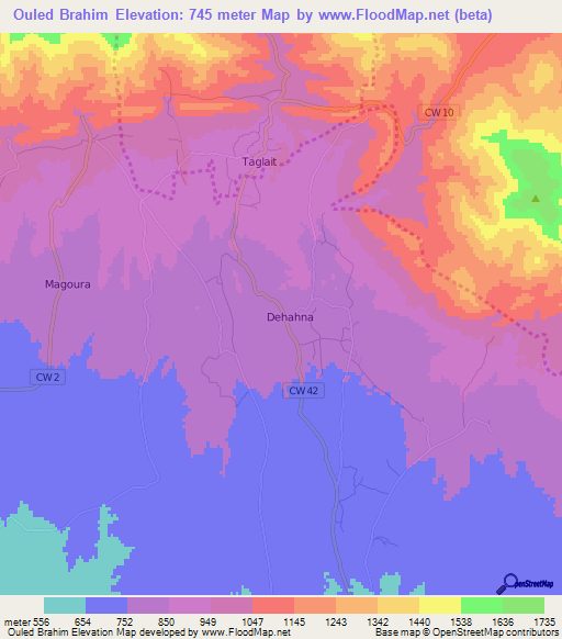 Ouled Brahim,Algeria Elevation Map