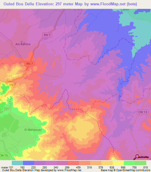 Ouled Bou Della,Algeria Elevation Map