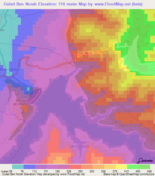 Ouled Ben Norah,Algeria Elevation Map