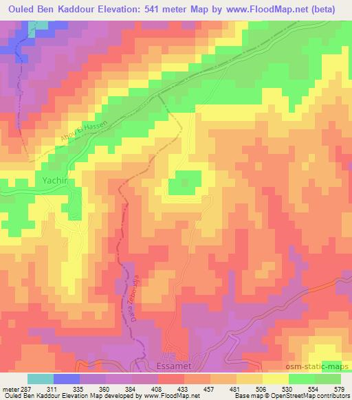 Ouled Ben Kaddour,Algeria Elevation Map