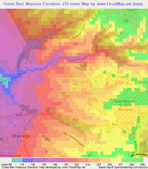 Ouled Beni Messous,Algeria Elevation Map