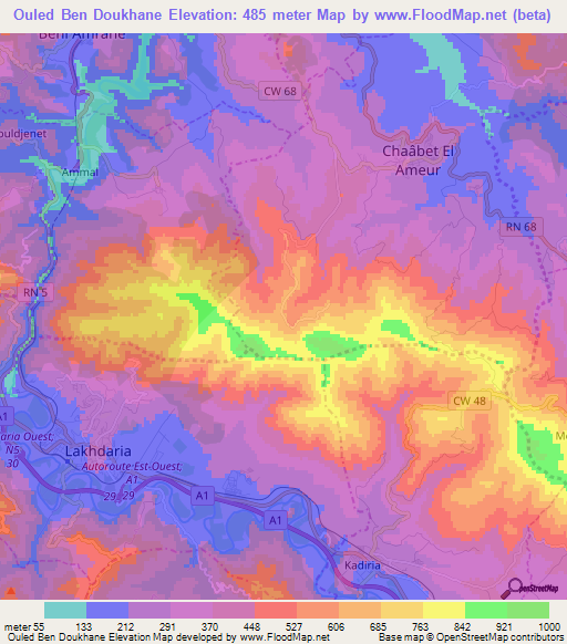Ouled Ben Doukhane,Algeria Elevation Map