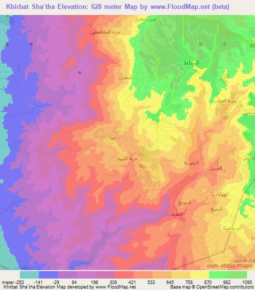 Khirbat Sha`tha,Jordan Elevation Map