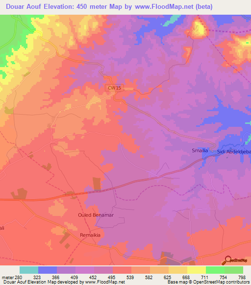 Douar Aouf,Algeria Elevation Map