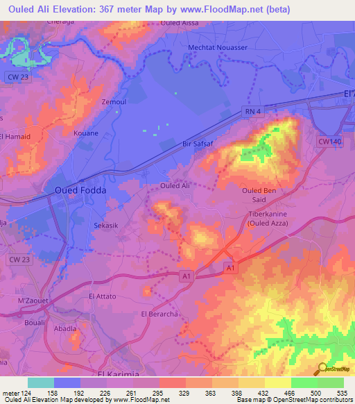 Ouled Ali,Algeria Elevation Map