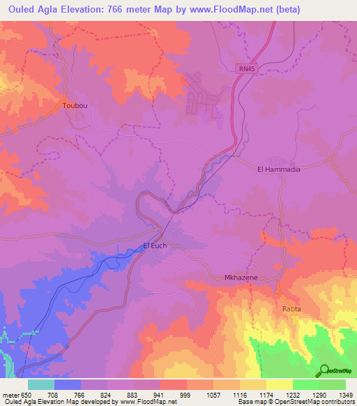 Ouled Agla,Algeria Elevation Map