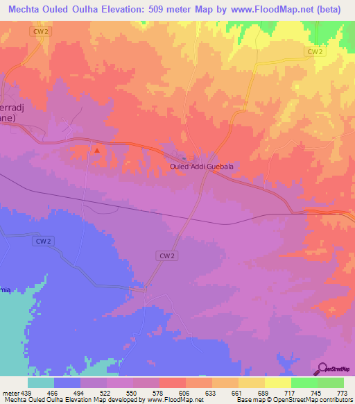 Mechta Ouled Oulha,Algeria Elevation Map