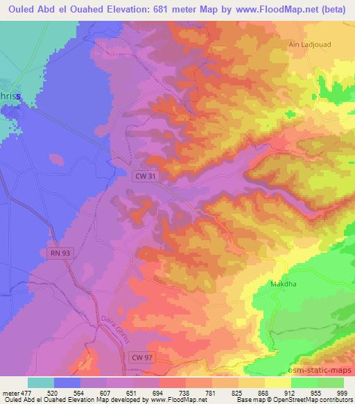 Ouled Abd el Ouahed,Algeria Elevation Map